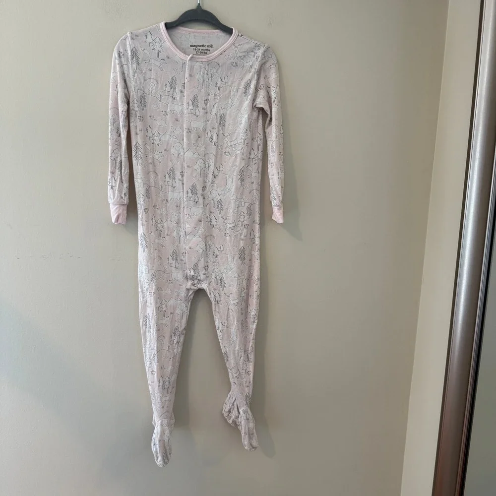 Magnetic Me 18-24 Months Pink Woodland Toile Modal Magnetic Footie Pajamas